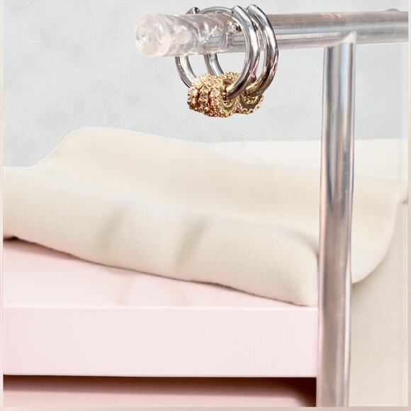 Silver and Gold Huggie Hoop Earrings - Picture 3 of 7